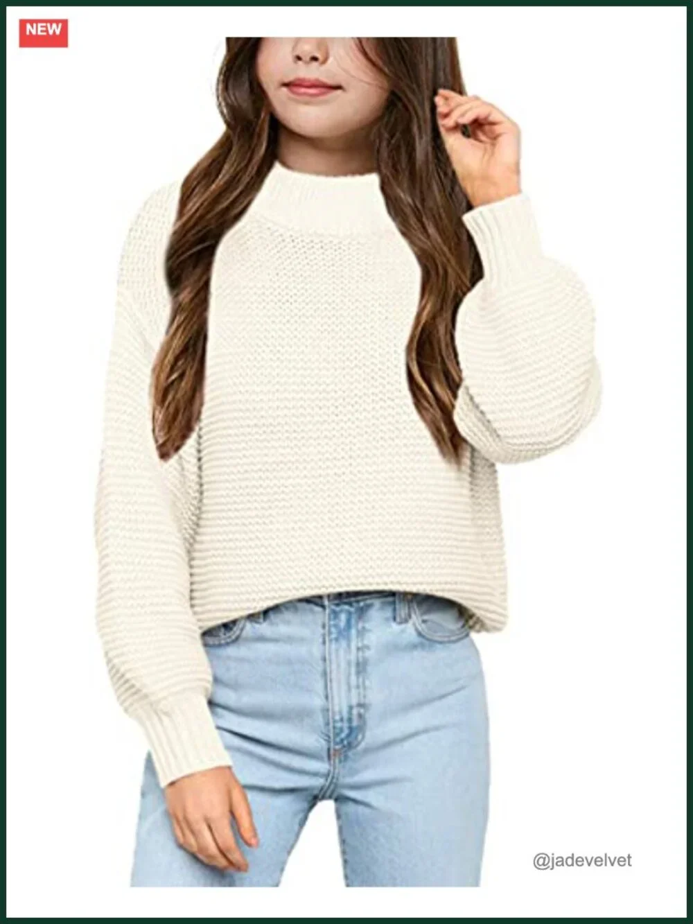 Girls Mock Neck Pullover Sweater Long Sleeve Chunky Knit Jumper Tops